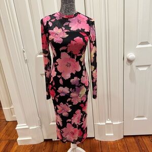 AFRM Vibrant Floral Collage Long Sleeve Bodycon Dress Size S